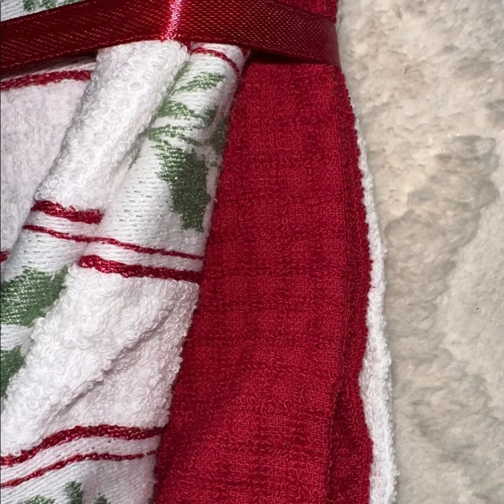 Embroidered Swan Queen White Red Christmas Holiday Tea Kitchen Towels set of 3